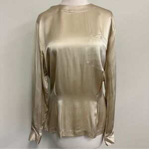 Vtg Liz Claiborne 100% Silk Satin Blouse in Gold